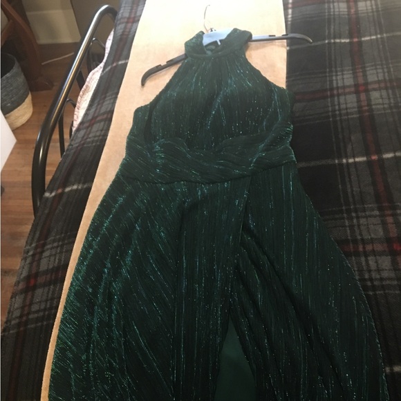 Betsy and Adam LONG METALLIC KNIT HALTER TOP DRESS 4 - Picture 5 of 6